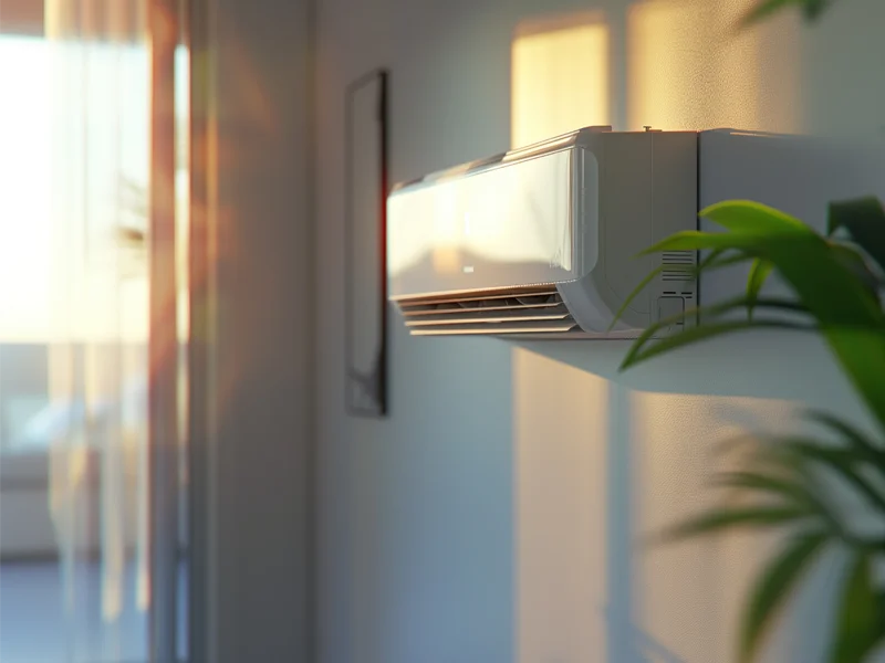 Air conditioning unit mounted on a wall in a well-lit living room, symbolizing reliable air conditioning repair services in Elk Grove, CA.
