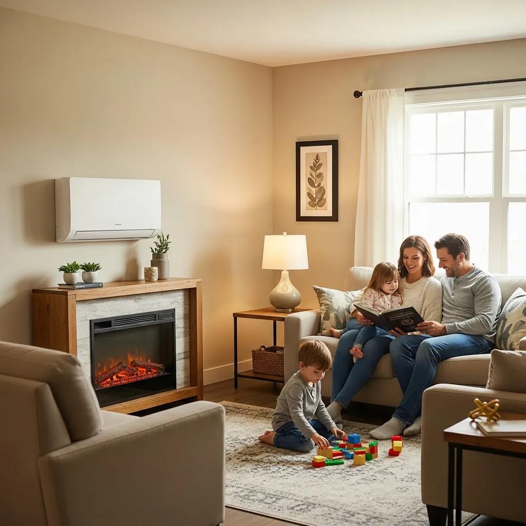 Ductless mini‑split air‑source heat pump mounted in a living room