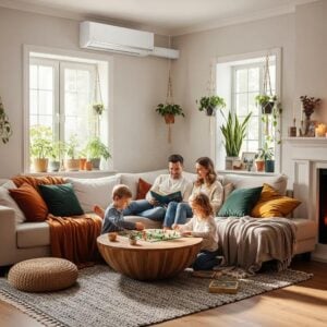 Cozy living room with modern HVAC system highlighting indoor comfort