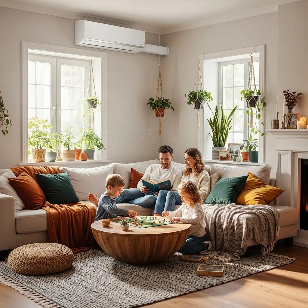 Cozy living room with modern HVAC system highlighting indoor comfort